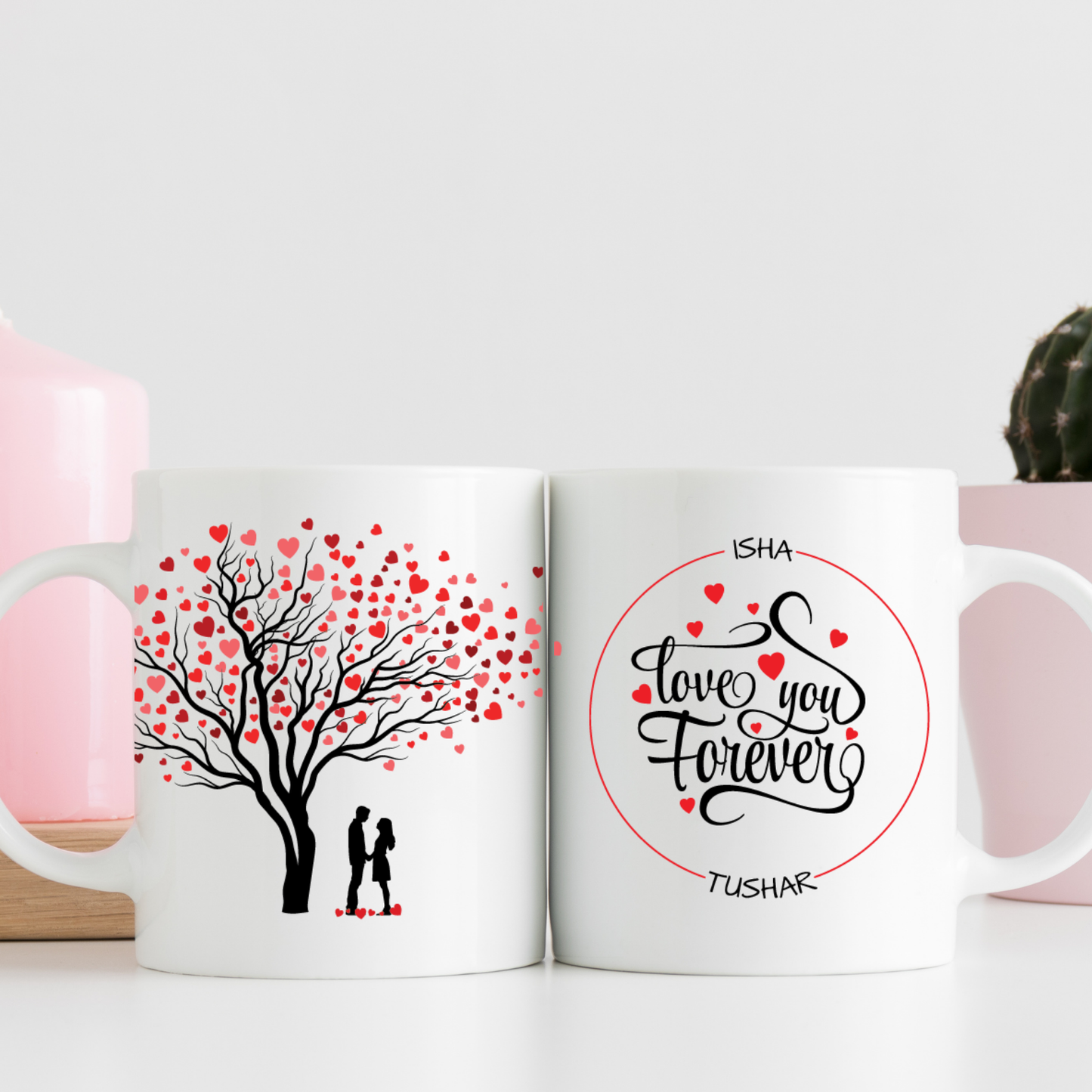 Love You Forever Couple Mug – Custom Names with Romantic Tree Design