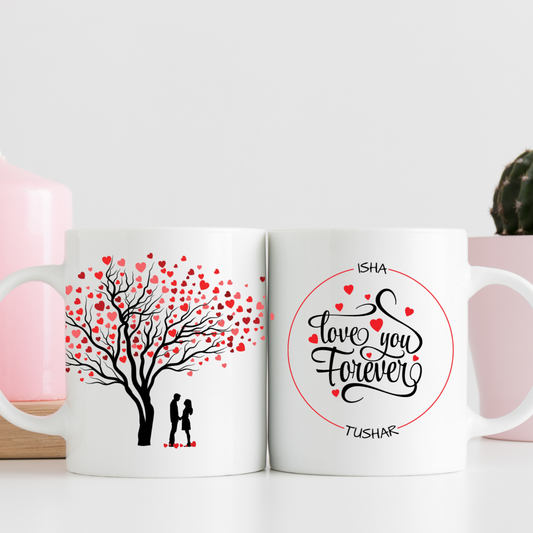 Love You Forever Couple Mug – Custom Names with Romantic Tree Design