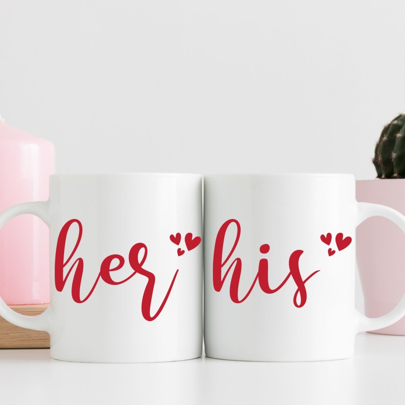 Her & His Personalized Couple Mug Set – Custom Names with Heart Circle Design