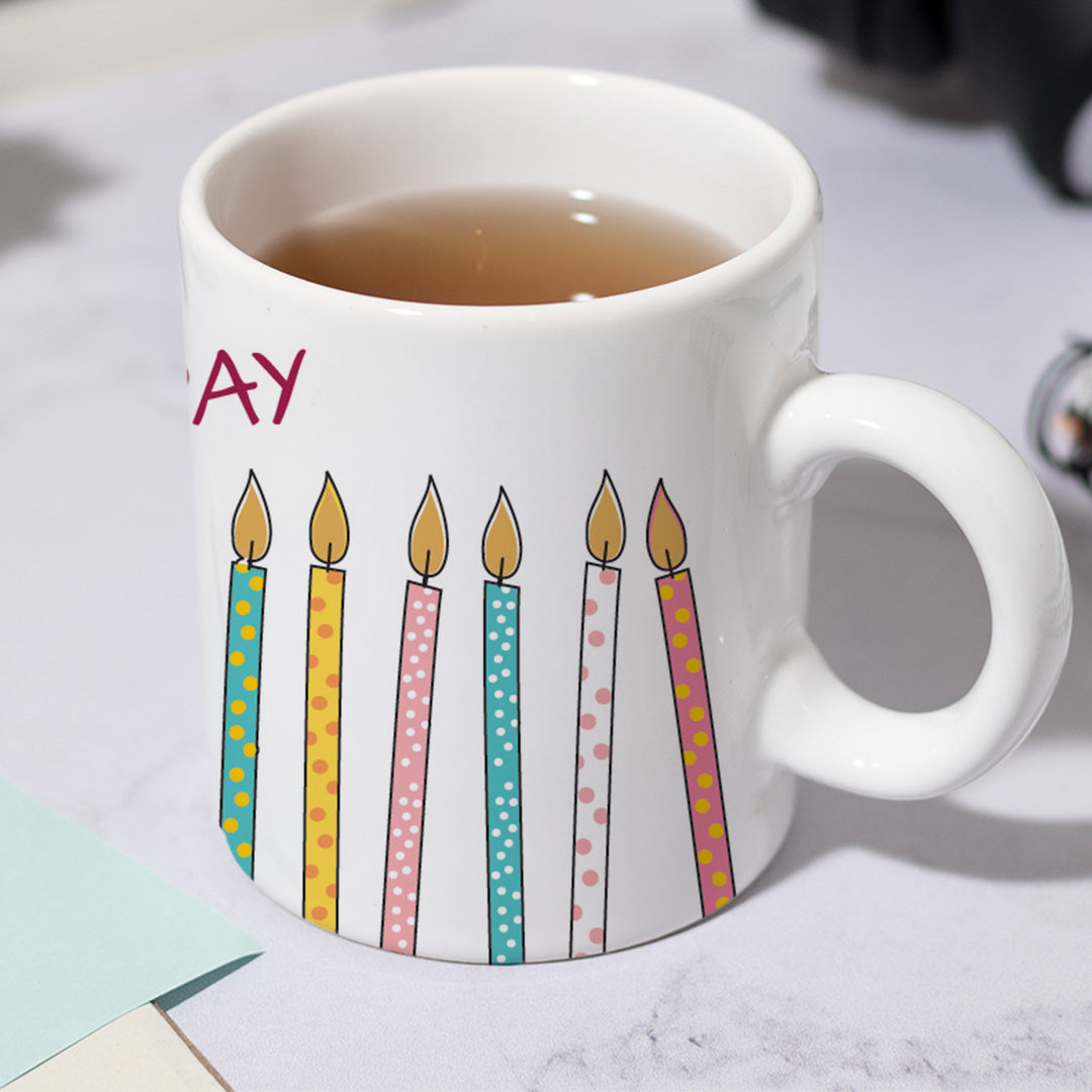 Happy Birthday with Cake and Candles Mug