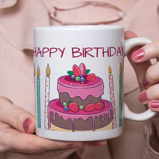 Happy Birthday with Cake and Candles Mug