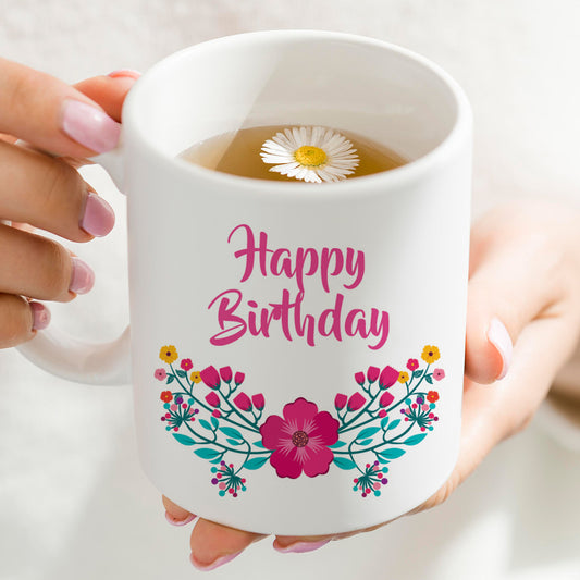 Floral Happy Birthday Wishes Mug