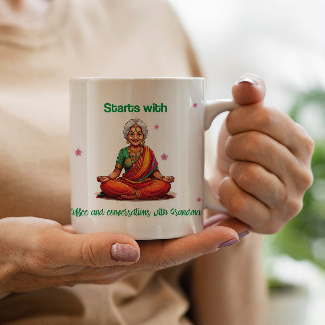 Granny Meditating – Mug