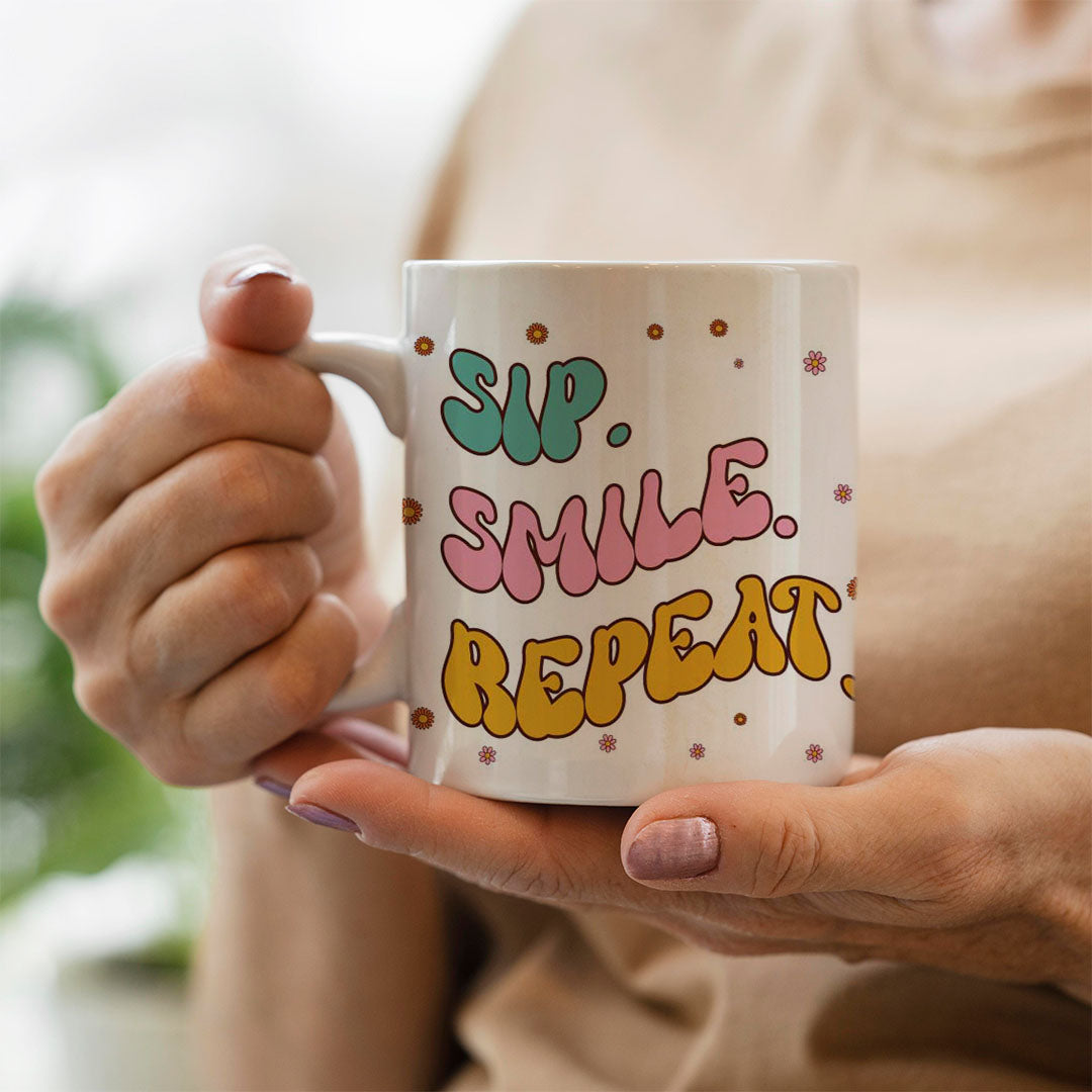 Sip, Smile, Repeat – Motivational Floral Mug