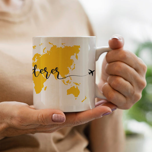Wanderer World Map Mug - Yellow