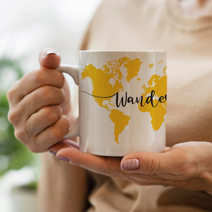 Wanderer World Map Mug - Yellow