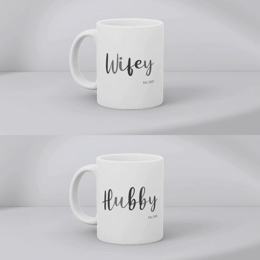 Personalized Hubby & Wifey Couple Mug – Est. 2025 with Custom Names